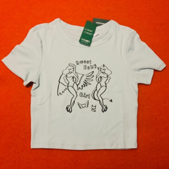 Retro blue Sweet baby girl print organic cotton baby tee NWT - Picture 3 of 10